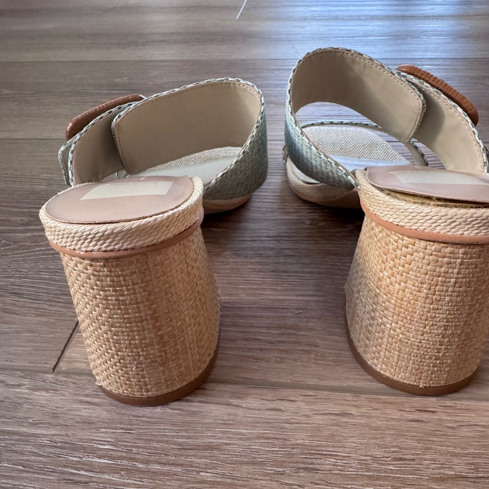 Dolce Vita Posy Mint Raffia Slip On Squared Toe Buckle Heels - Picture 7 of 8